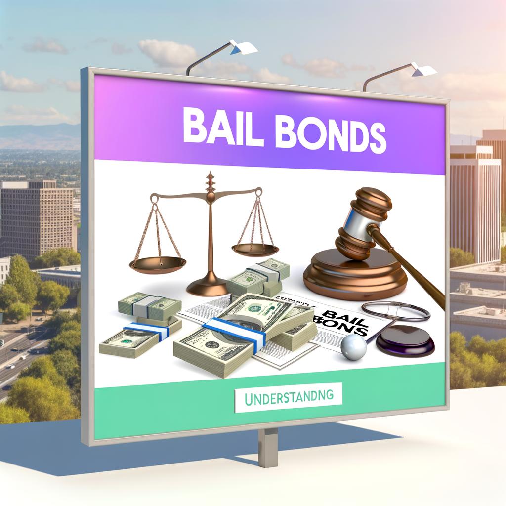 Sign reading BAIL BONDS services available 24/7 with contact information
