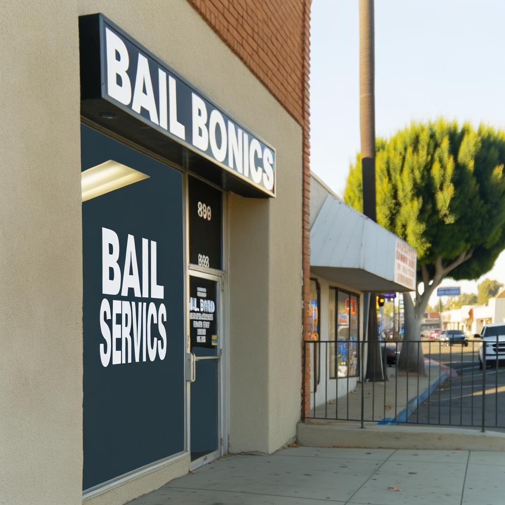 Neon sign glowing at night for a BAIL BONDS agency