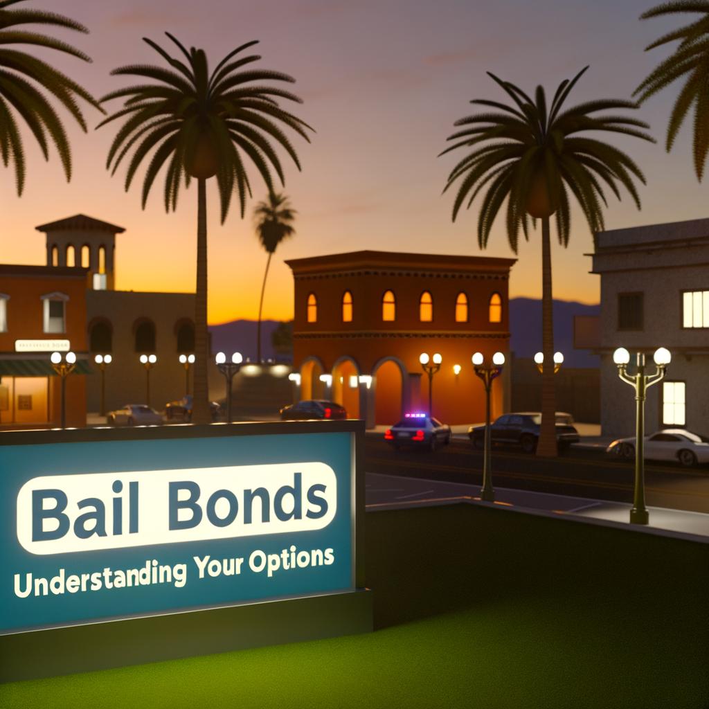 Neon sign glowing at nighttime with 'Bail Bonds' text